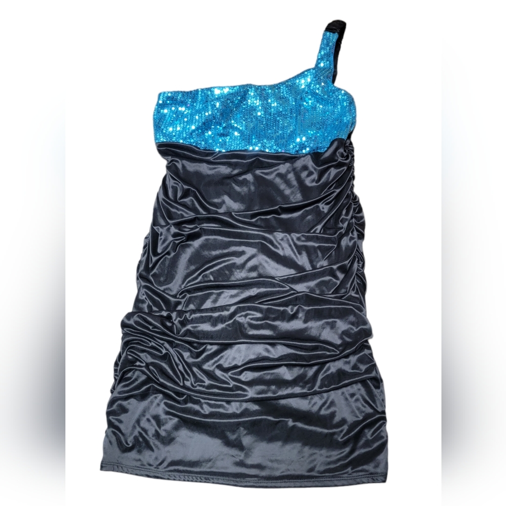 Ruby Rox Blue Sequin And Satin Asymmetrical Mini … - image 1